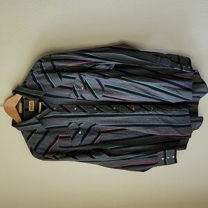 Rancher Pearl Snap Western Shirt Grey Multicolor Stripes Lightweight Sz L/XL